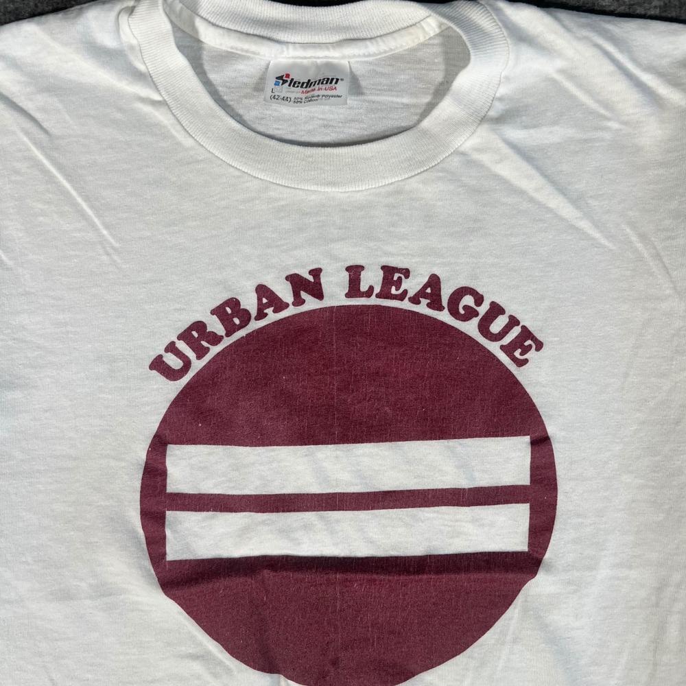 Vintage 80s Stedman Urban League T-Shirt White Black Heritage Single Stitch L